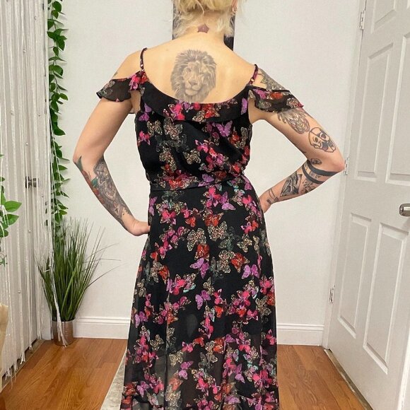 Y2K Betsey Johnson Sleeveless Floral Designer Midi Dress Size 2 Black/Purple - Picture 3 of 6